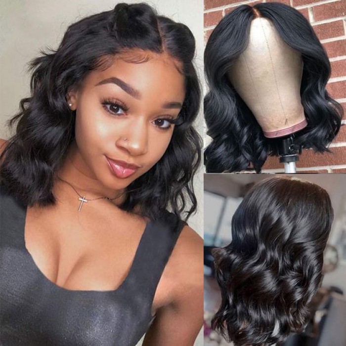 Wigfever Body Wave Short 4*4 Lace Closure Human Hair Wigs 150% Density Bob Wig