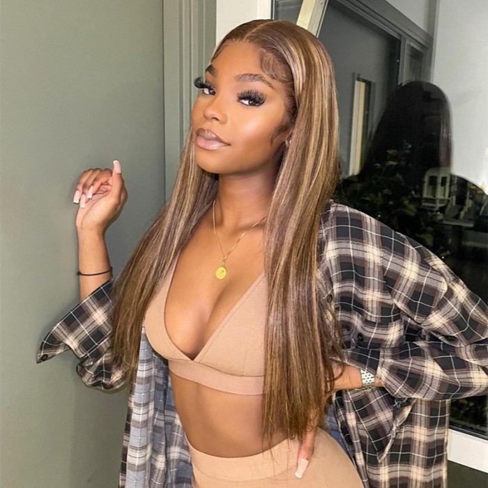 Wigfever Silky Straight Highlight Brown Lace Front Wig 13*4 Transparent Lace Wigs 