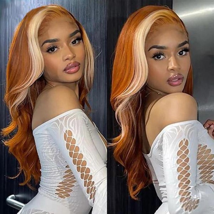 Wigfever Ginger Blonde Highlight Body Wave 13*4 Lace Front Human Hair Wig