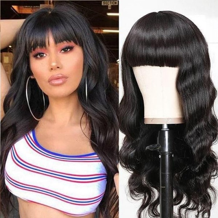 Body Wave Machine Made Wig With Bangs Human Hair Wig WigFever