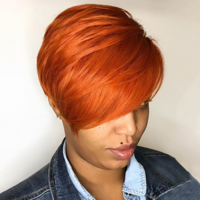 Orange Color Pixie Cut Bob Wig Lace Front Human Hair Bob Wigs WigFever