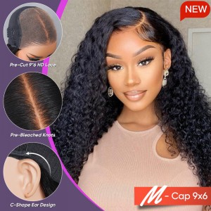 Wigfever M-cap Kinky Curly 9x6 Wear Go Glueless Bleached Tiny Knots Pre-Cut Lace Closure Pre Plucked Human Hair Wig