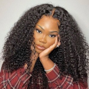 Wigfever T-part 13*5 Lace 8-28inch Kinky Curly Middle Part Lace Front Human Hair Wig
