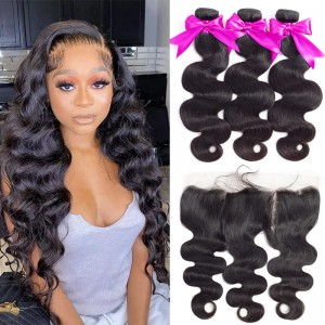 Wigfever Brazilian Body Wave Hair 3Bundles With 13x4 Lace Frontal 100% Human Hair Extensions