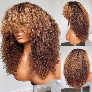 Wigfever Highlight Bang Curly Long Wig Glueless Human Hair Wigs
