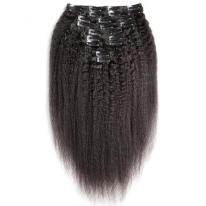 Wigfever Kinky Straight 7-10pcs/set Yaki Human Hair Clip In Hair Extensions