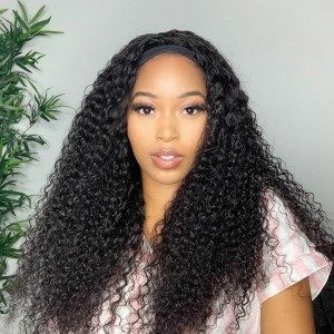 Wigfever Kinky Curly Headband Wigs Human Hair 180% Density Glueless Wig