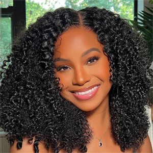 Wigfever Afro Curly Pre Bleached Knots Wear Go Pre Cut Glueless Pre-plucked Glueless 7*4 HD Lace Closure Wig