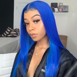 Wigfever Silky Straight 4*4 Lace Closure Blue Colour Human Hair Lace Wigs