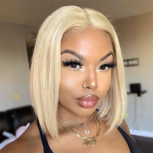 Wigfever Blonde Straight 4*4 Lace Short Bob Wig Lace Closure Human Hair