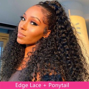 Wigfever 100% Human Hair  Kinky Curly Edge Lace Frontal with Ponytail Free Combination Hairstyle