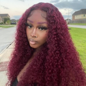 Wigfever 13*4 Lace Front 200% Density Burgundy Water Wave Human Hair Wigs