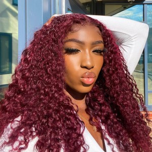 Wigfever 99J Water Wave Wigs 13*4 Lace Front Burgundy Human Hair Wigs