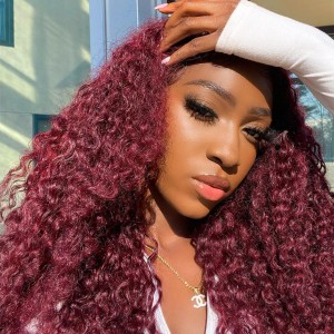 Wigfever 99J Water Wave Wigs 13*4 Lace Front Burgundy Human Hair Wigs