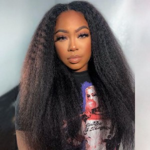 Wigfever Kinky Straight Wear Go Pre Bleached Invisible Knots Glueless 7*4 Pre Plucked HD Lace Closure Wig