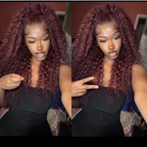 Wigfever Special Sale 200% Density 99J Burgundy Water Wave 13*4 Lace Front Human Hair Wigs
