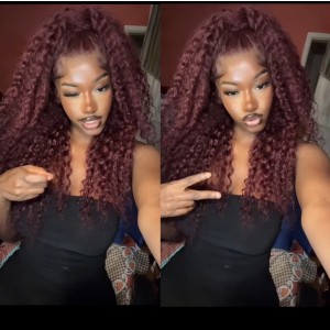 Wigfever 13*4 Lace Front 200% Density Burgundy Water Wave Human Hair Wigs