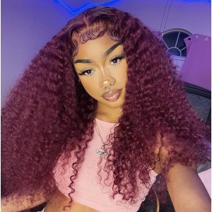 Wigfever Special Sale 180% Density 99J Burgundy Water Wave 13*4 Lace Front Human Hair Wigs