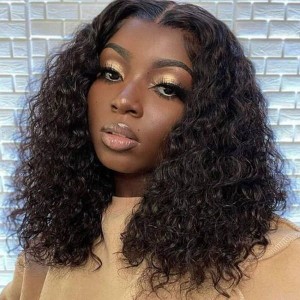 Wigfever Water Wave Pre Bleached Knots Wear Go Glueless HD Pre Plucked Hairline 7*4 Lace Closure Short Bob Wig