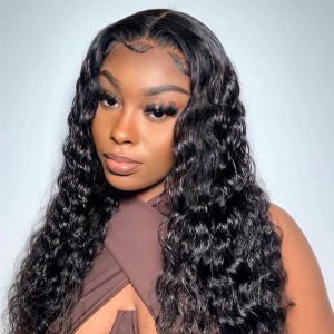 Wigfever Glueless HD lace Water Wave 180% Density Human Hair Lace Closure Wigs