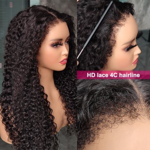 Wigfever 4C Hairline Wigs 13x4 HD Lace Front Water Wave Human Hair Wigs