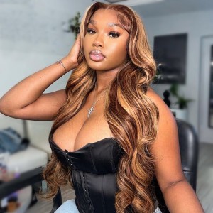 Wigfever Highlight Body Wave Glueless Pre-Cut And Pre-Plucked 7*4 Lace Closure Wig