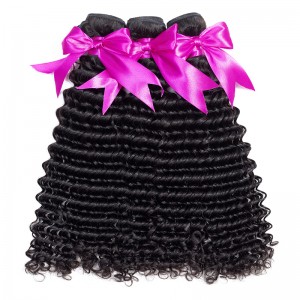 Wigfever Deep Wave Human Hair Bundles 3Pcs Weft Brazilian Hair Weave Bundles Natural Color