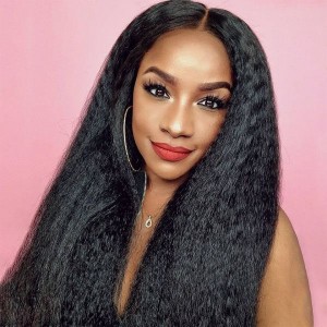 Wigfever Mongolian Kinky Straight 13*4 Lace Front Yaki Human Hair Wigs