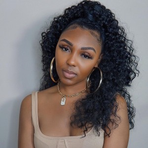 Wigfever 100% Human Hair  Kinky Curly Edge Lace Frontal with Ponytail Free Combination Hairstyle