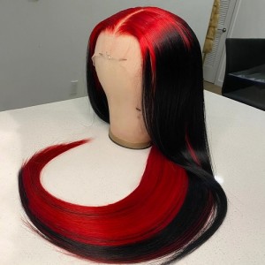 Wigfever Two Tone Red & Black Peekaboo Hair 13*4 Lace Front human Hair Wigs