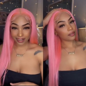 Wigfever Salmon Pink Silky Straight 13*4 Lace Front 100% Human Hair wigs