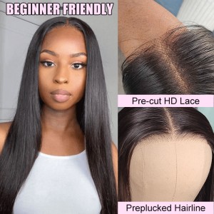 Wigfever Glueless HD lace Silky Straight 180% Density Human Hair Lace Closure Wigs