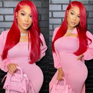 Wigfever Silky Straight Cherry Red Color 13*4 Lace Front 100% Real Human Hair wigs