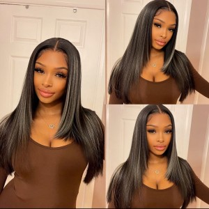 Wigfever Straight Platinum Blonde Highlight Piano Color Lace Front Human Hair Wigs