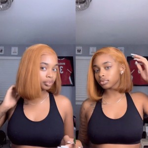 Wigfever Straight Bob Wig Ginger Bread Color Lace Front Human Hair Coloured Bob Wigs