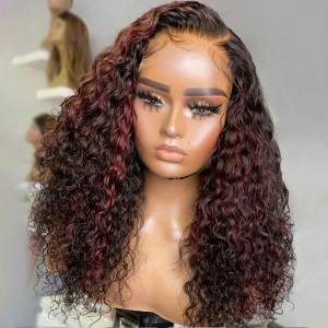 Wigfever Burgundy Highlight Water Wave 13*4 Lace Front Human Hair Wigs