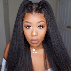 Upgrade Pre Bleached Wigfever Mongolian Kinky Straight 13*4 Lace Front Yaki Human Hair Wigs