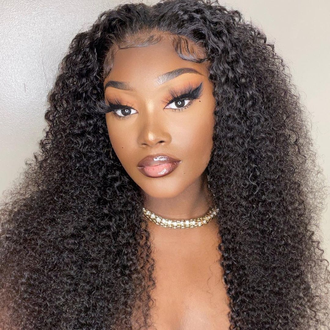 Wigfever Kinky Curly 13x4 HD Lace Front Preplucked Human Hair Wigs For Black Women 